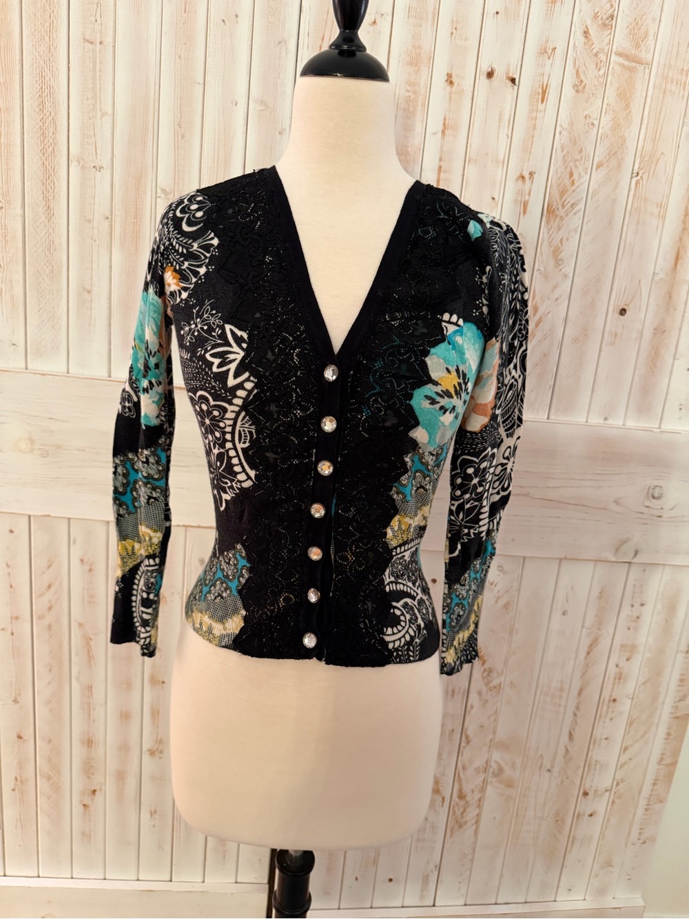 Black Floral-Print Button Front Women's Top